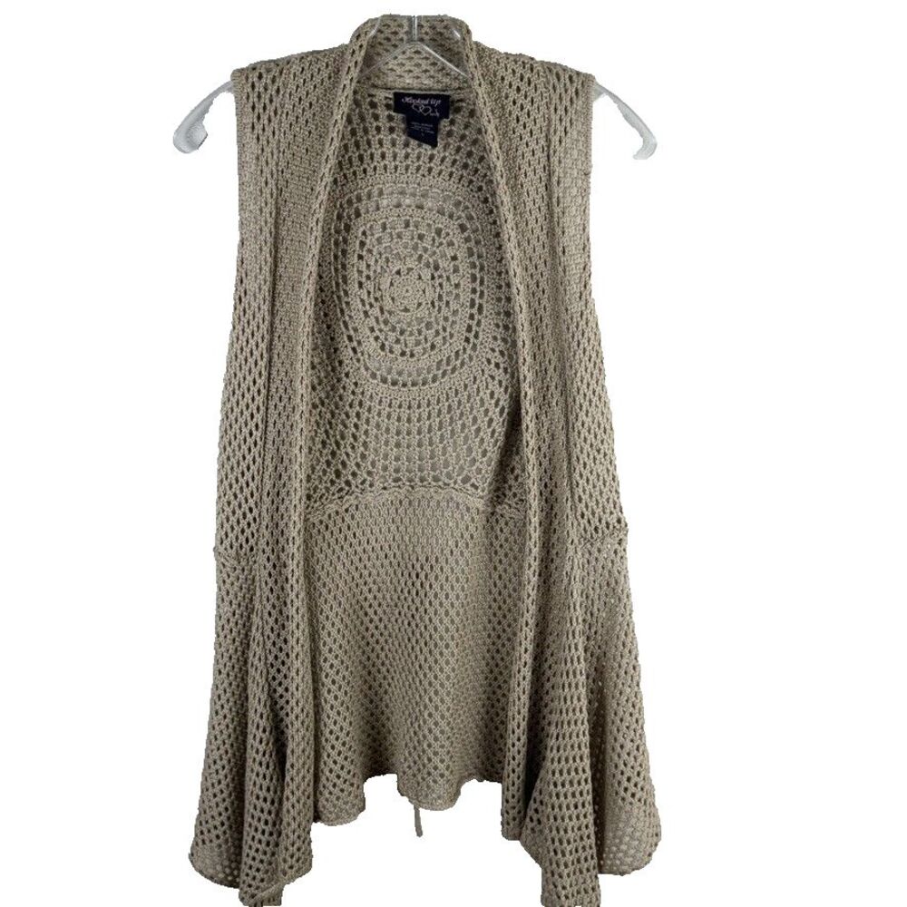 Vintage Hooked Up Large Women Sleeveless Cardigan Top Boho Crochet Festival 90s